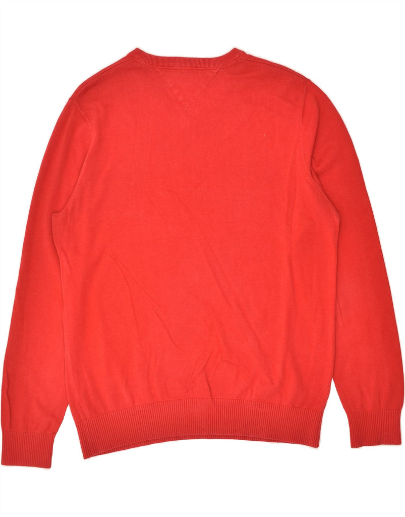 TOMMY HILFIGER Mens V-Neck Jumper Sweater Large Red Cotton | Vintage Tommy Hilfiger | Thrift | Second-Hand Tommy Hilfiger | Used Clothing | Messina Hembry 