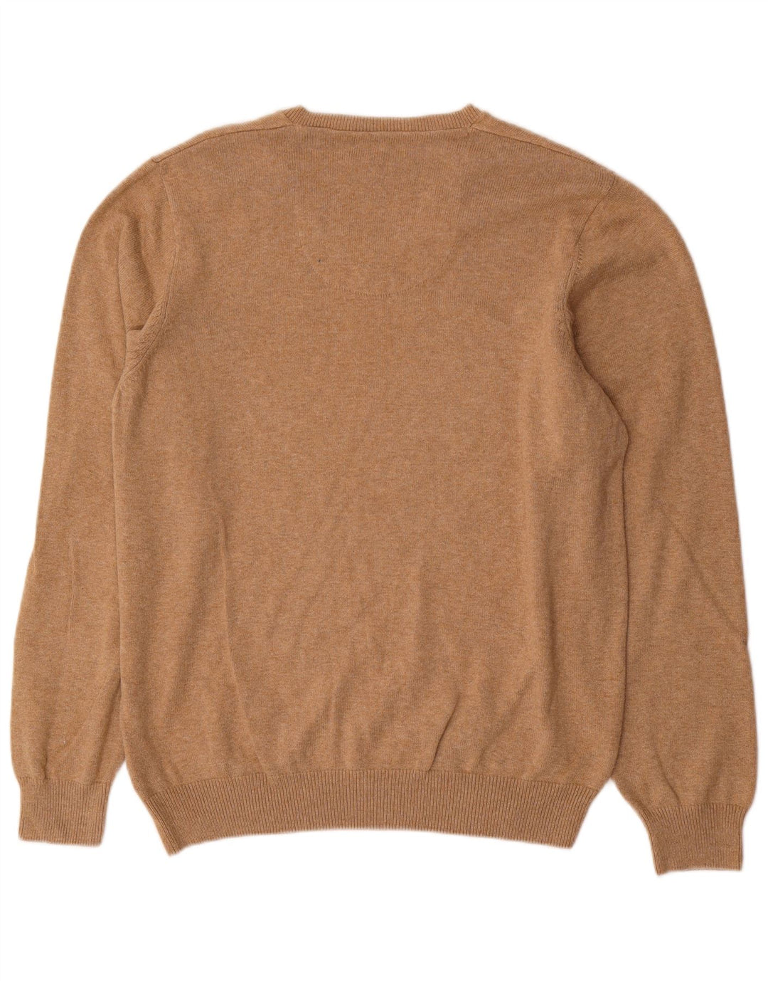 Marks & Spencer Mens Regular Fit V-Neck Jumper Sweater Large Beige Cotton