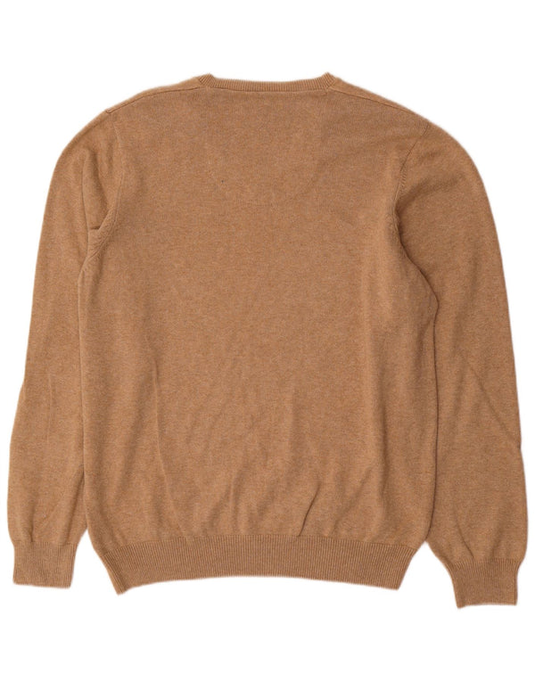 Marks & Spencer Mens Regular Fit V-Neck Jumper Sweater Large Beige Cotton