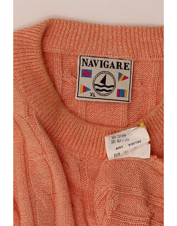 NAVIGARE Mens Crew Neck Jumper Sweater XL Orange Cotton Vintage Navigare and Second-Hand Navigare from Messina Hembry 