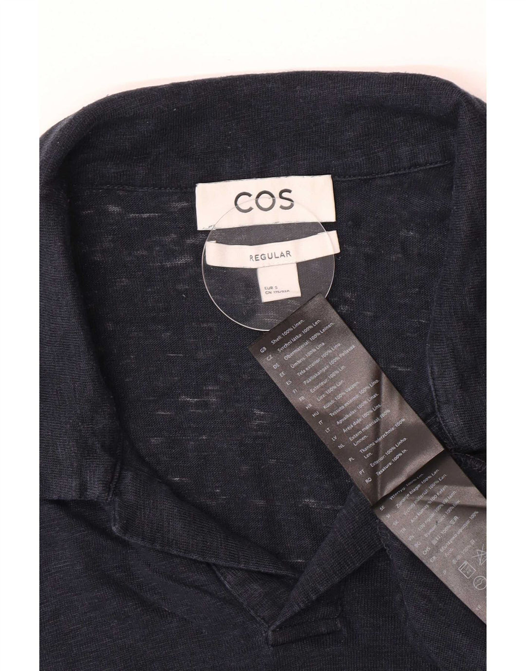 Cos Mens Regular Polo Shirt Small Navy Blue Linen