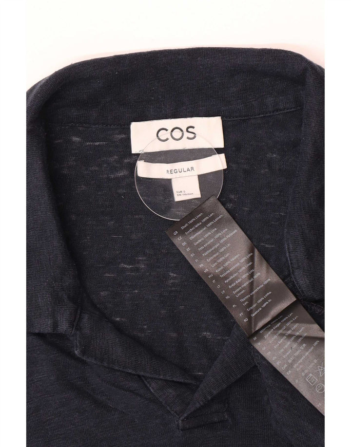 Cos Mens Regular Polo Shirt Small Navy Blue Linen