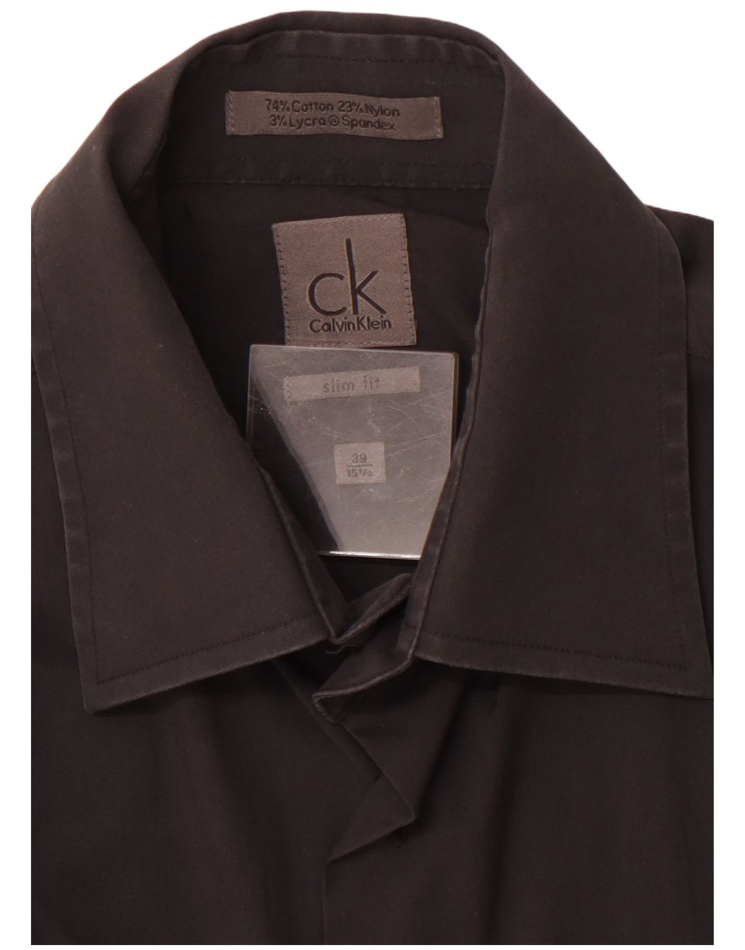 CALVIN KLEIN Mens Slim Fit Shirt Size 39 15 1/2 Medium Black Cotton