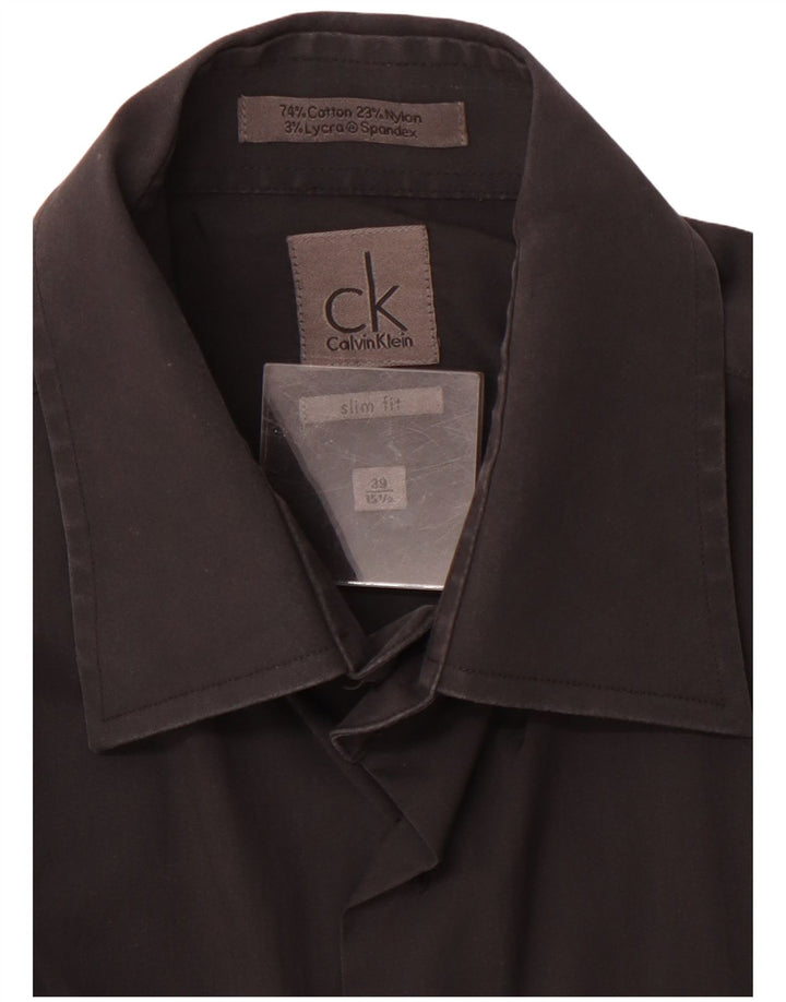 CALVIN KLEIN Mens Slim Fit Shirt Size 39 15 1/2 Medium Black Cotton