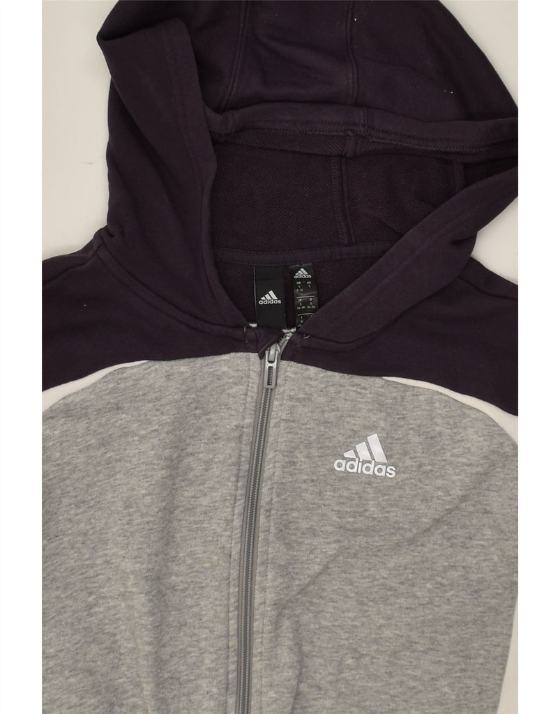 ADIDAS Womens Graphic Zip Hoodie Sweater UK 10 Small Grey Colourblock | Vintage Adidas | Thrift | Second-Hand Adidas | Used Clothing | Messina Hembry 