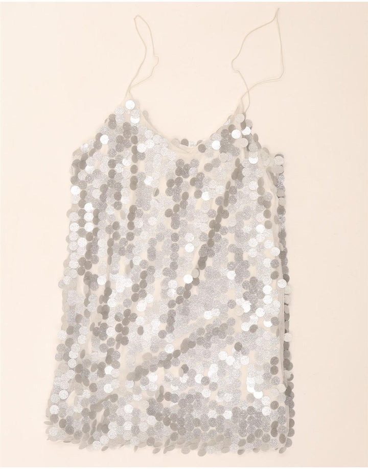 Vintage Womens Cami Top UK 12 Medium Silver Polyester