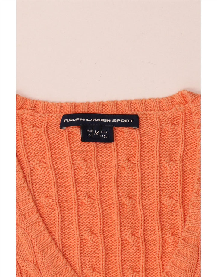 Ralph Lauren Womens V-Neck Jumper Sweater UK 12 Medium Orange