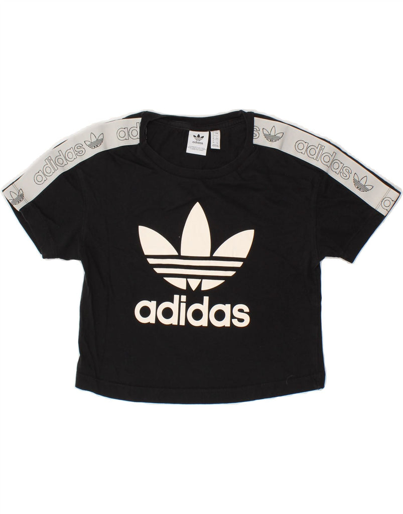 ADIDAS Womens Crop Graphic T-Shirt Top UK 4 XS Black Cotton | Vintage Adidas | Thrift | Second-Hand Adidas | Used Clothing | Messina Hembry 