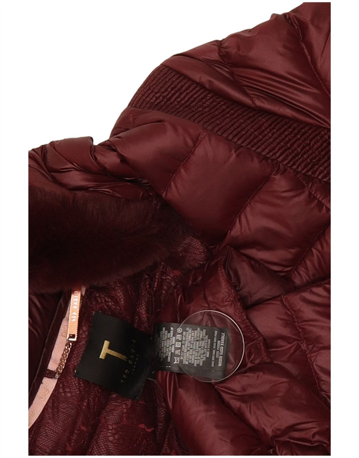 Ted Baker Womens Hooded Padded Coat Size 2 Small Burgundy Polyamide