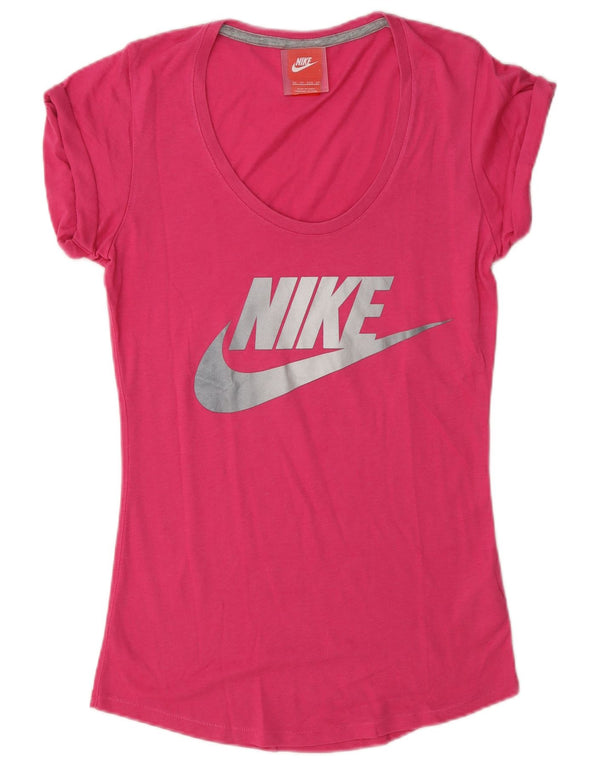 Nike Womens Oversized Graphic T-Shirt Top UK 6 XS Pink Polyester