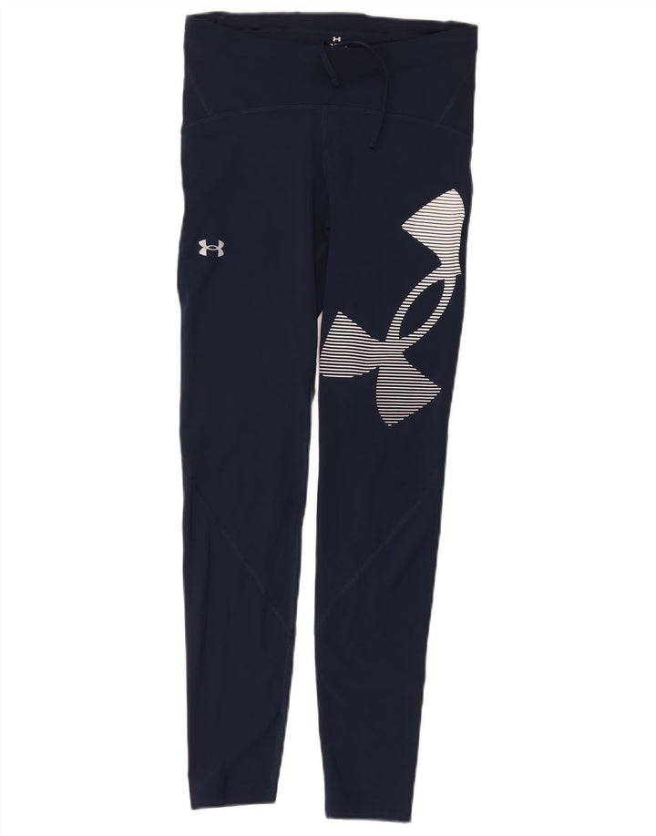 Under Armour Womens Graphic Leggings UK 12 Medium  Navy Blue Polyester
