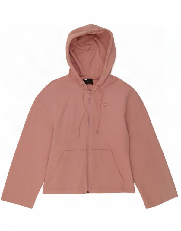 Nike Womens Oversized Crop Zip Hoodie Sweater UK 10 Small Pink Cotton