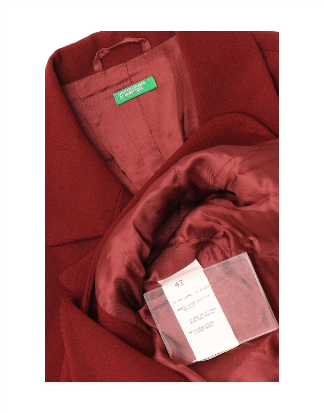 Benetton Womens 3 Button Blazer Jacket IT 42 Medium Burgundy Polyester