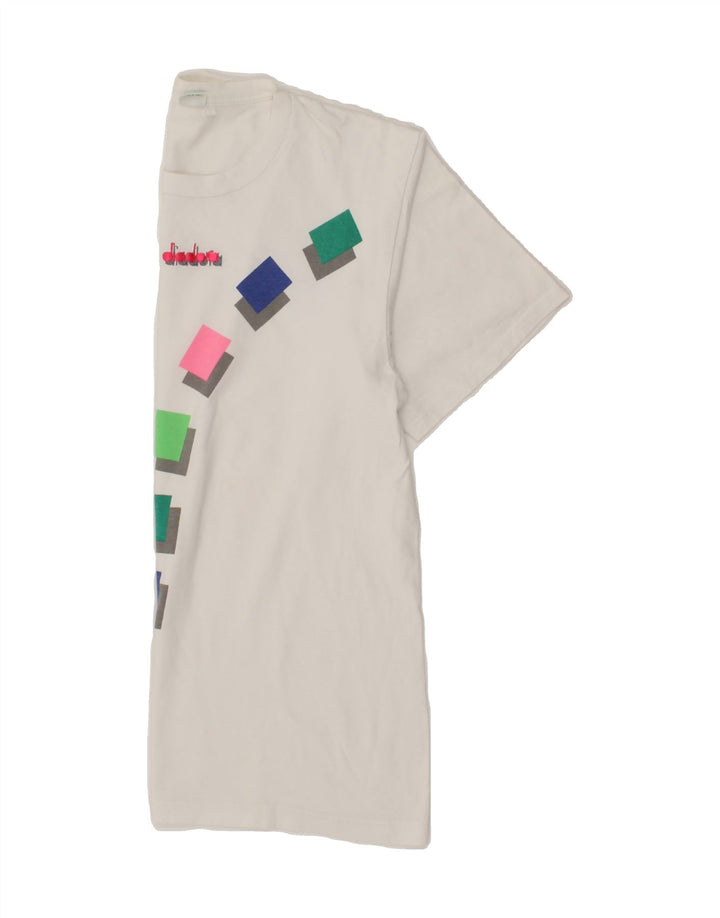 DIADORA Womens Graphic T-Shirt Top UK 12 Medium White Vintage Diadora and Second-Hand Diadora from Messina Hembry 
