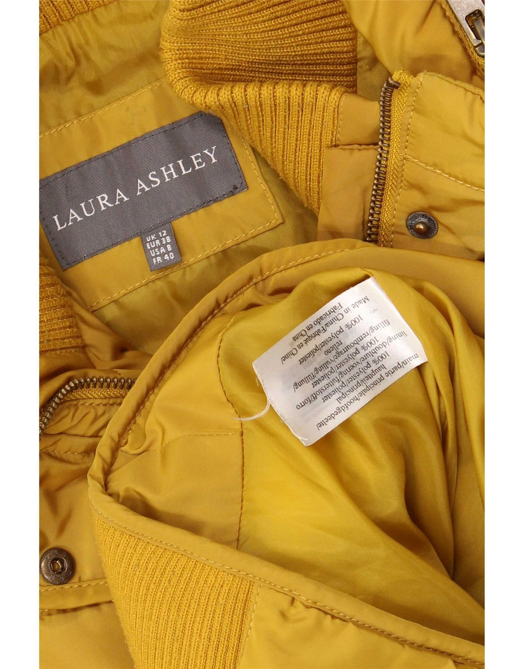 Laura Ashley Womens Hooded Padded Jacket UK 12 Medium Yellow Polyester