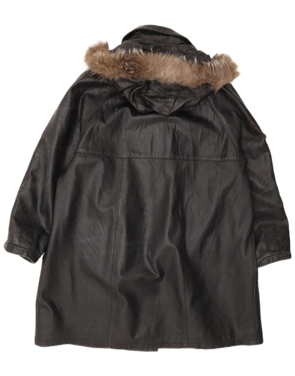 Kiros Womens Hooded Oversized Leather Coat IT 48 XL Black
