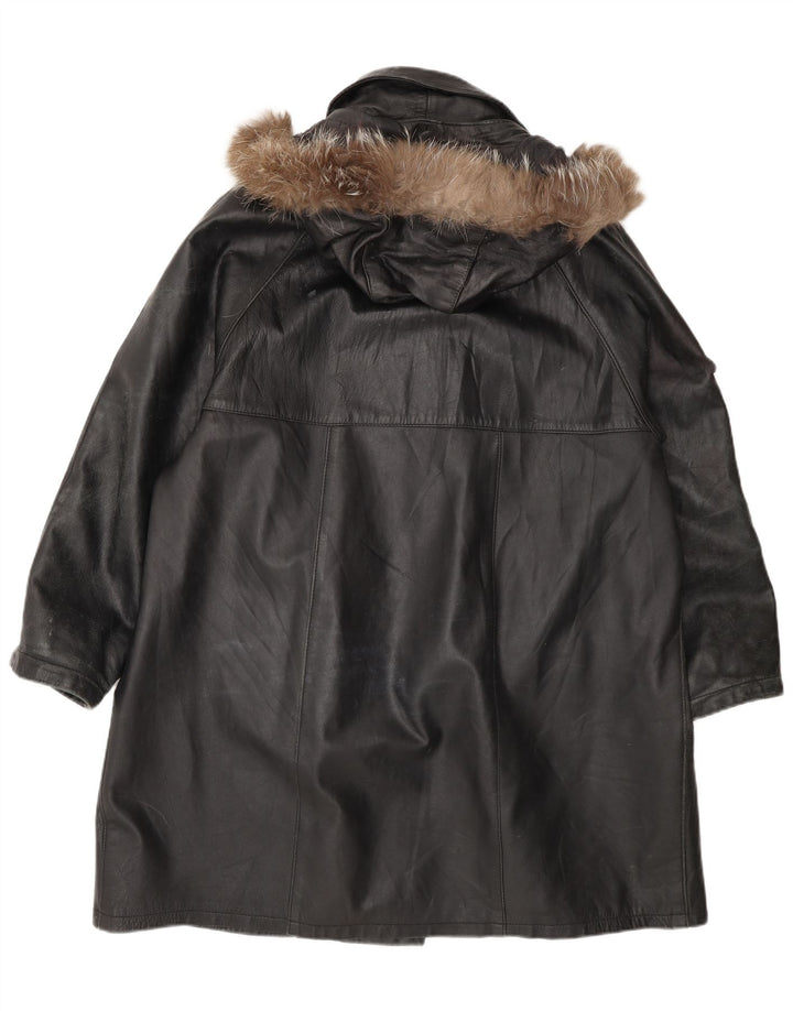 Kiros Womens Hooded Oversized Leather Coat IT 48 XL Black