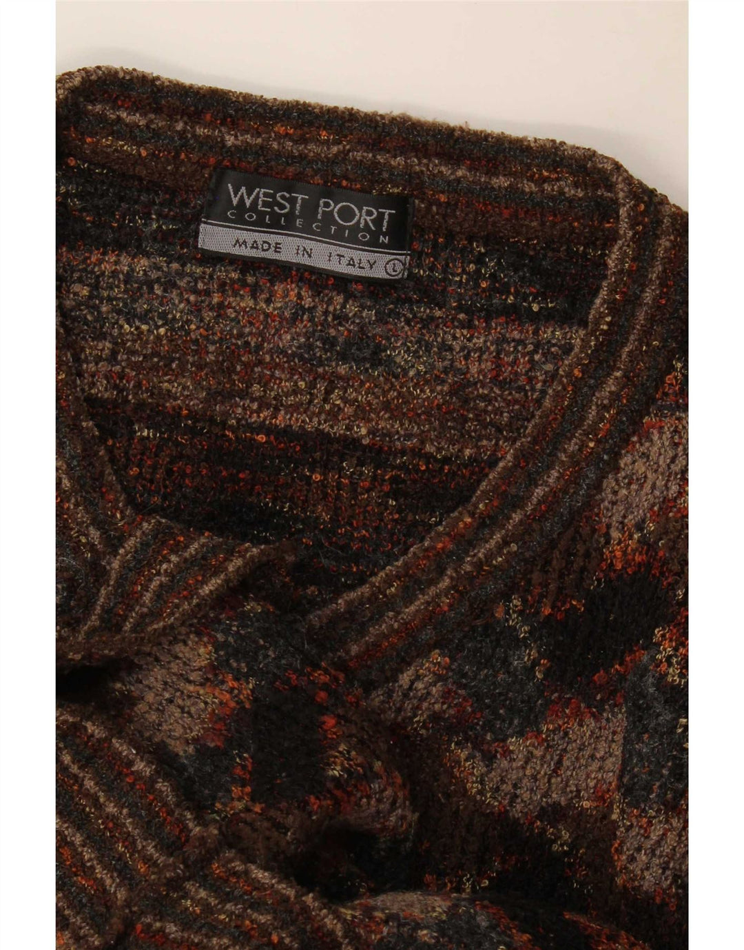 West Port Mens V-Neck Jumper Sweater Large Brown Geometric