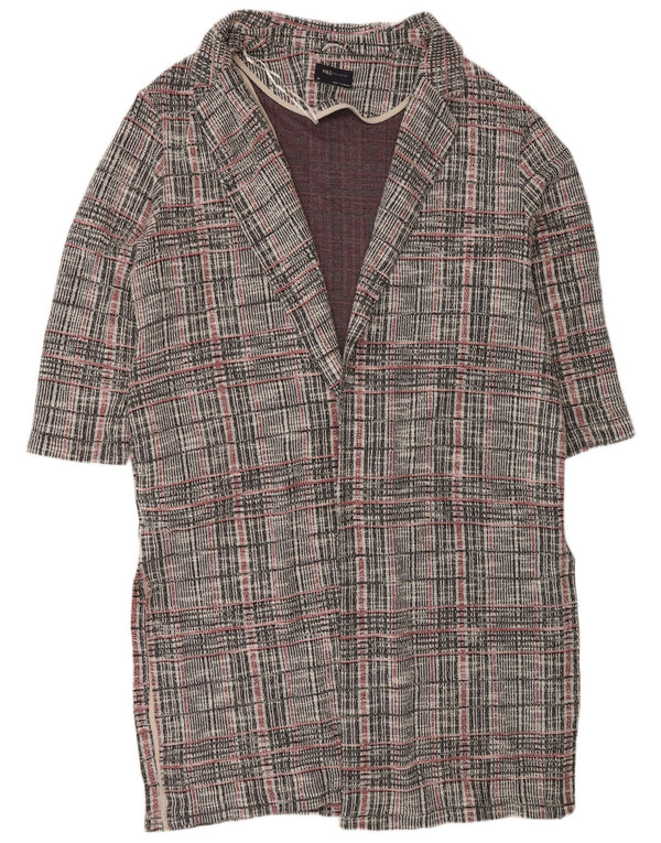 Marks & Spencer Womens Longline Cardigan Sweater UK 22 3XL Grey Check