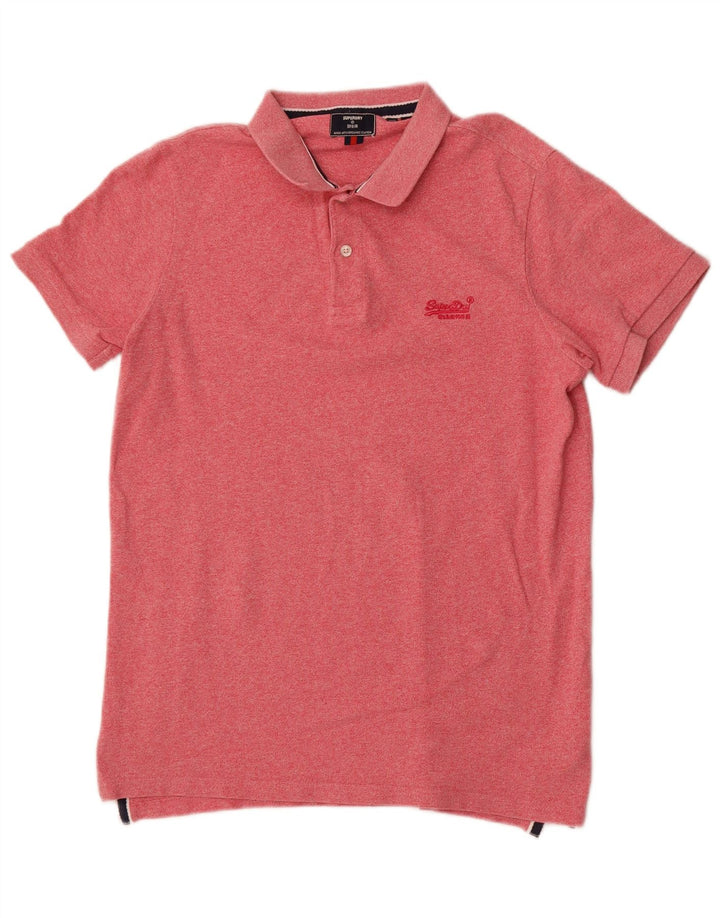 Superdry Mens Polo Shirt Large Pink Flecked Cotton