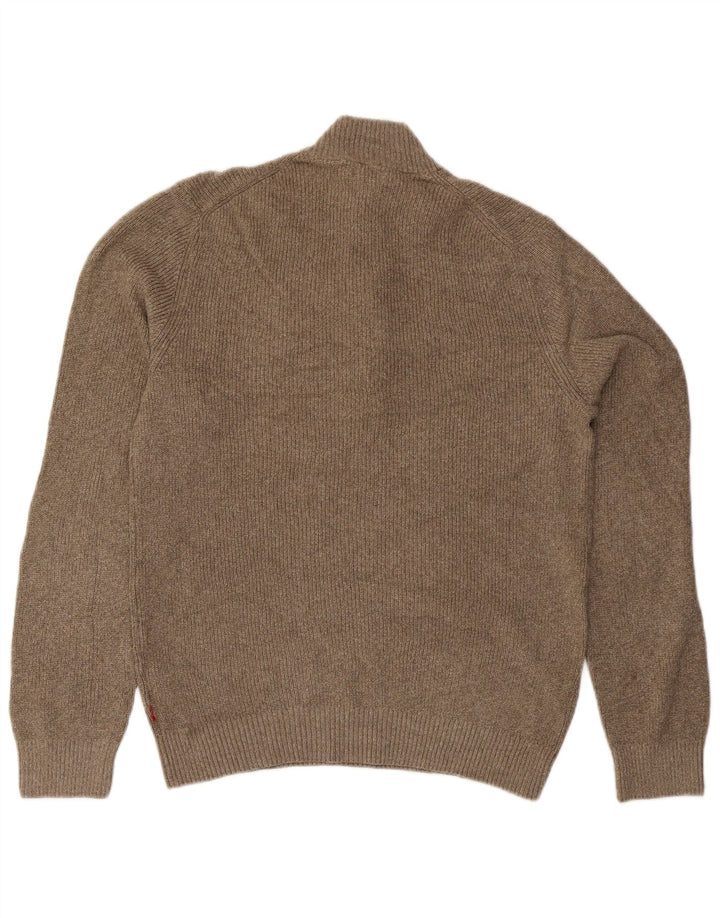 Izod Mens Zip Neck Jumper Sweater Large Green Cotton