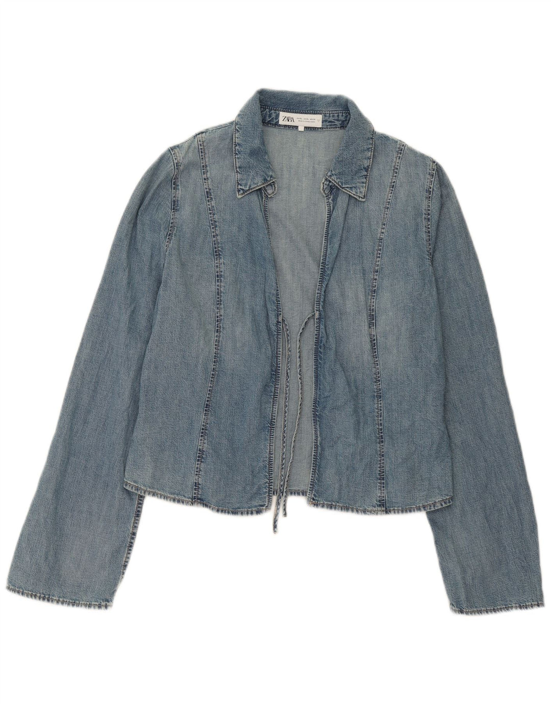 Zara Womens Wrap Denim Jacket UK 18 XL Blue Cotton