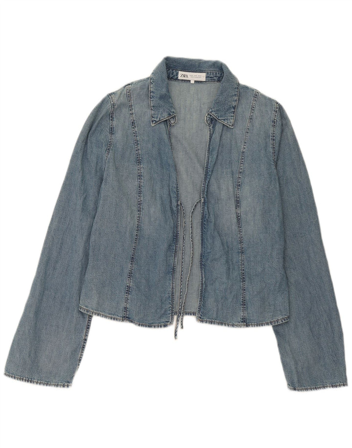 Zara Womens Wrap Denim Jacket UK 18 XL Blue Cotton