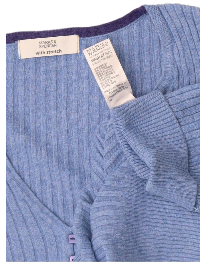 Marks & Spencer Womens Short Sleeve V-Neck Jumper Sweater UK 12 Medium Blue