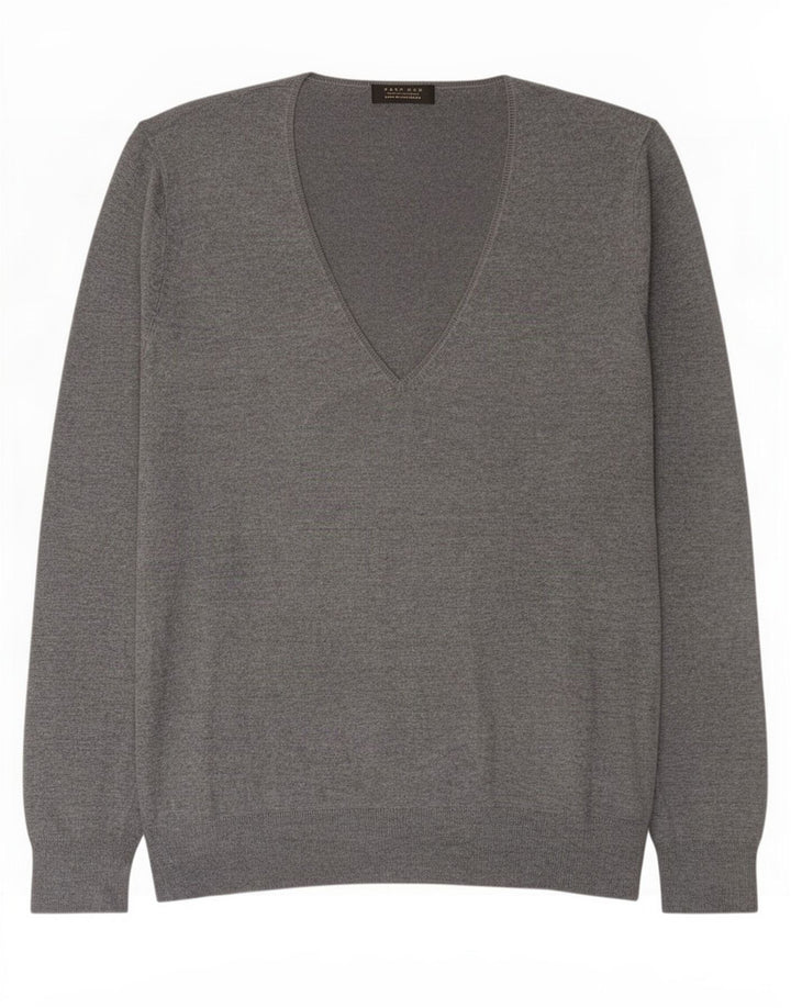 Zara Mens V-Neck Jumper Sweater XL Grey