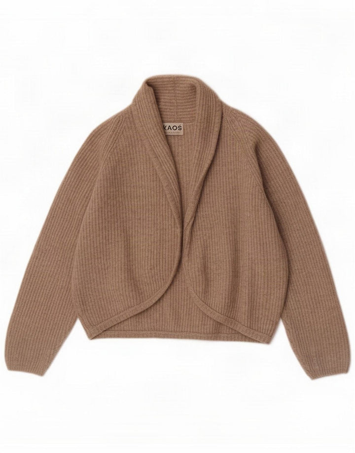 Kaos Womens Crop Open Cardigan Sweater UK 14 Medium Beige Wool