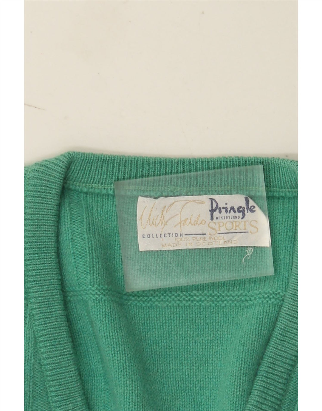 Pringle Mens V-Neck Jumper Sweater Large Turquoise Striped Wool