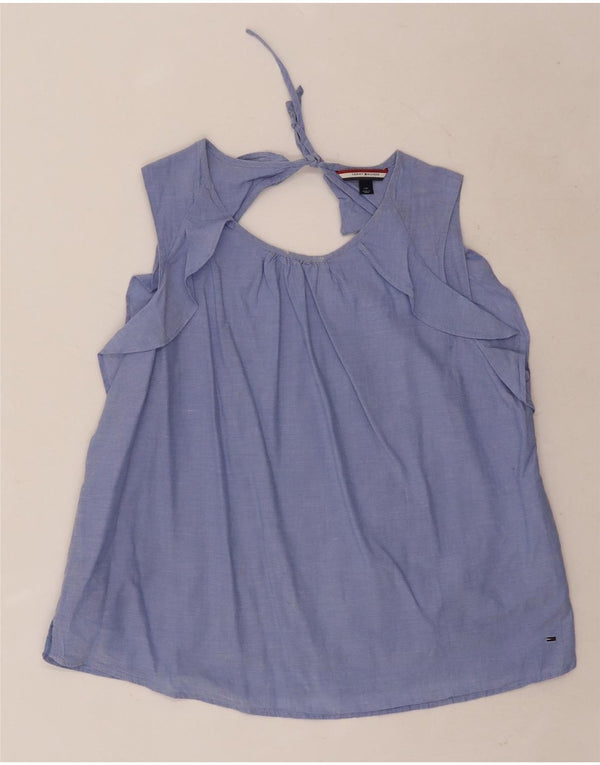Tommy Hilfiger Womens Sleeveless Blouse Top UK 16 Large Blue Cotton