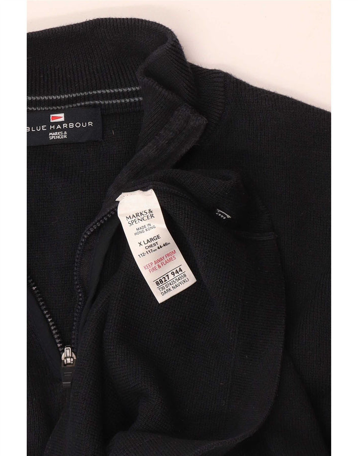 Marks & Spencer Mens Blue Harbour Zip Neck Jumper Sweater XL Navy Blue