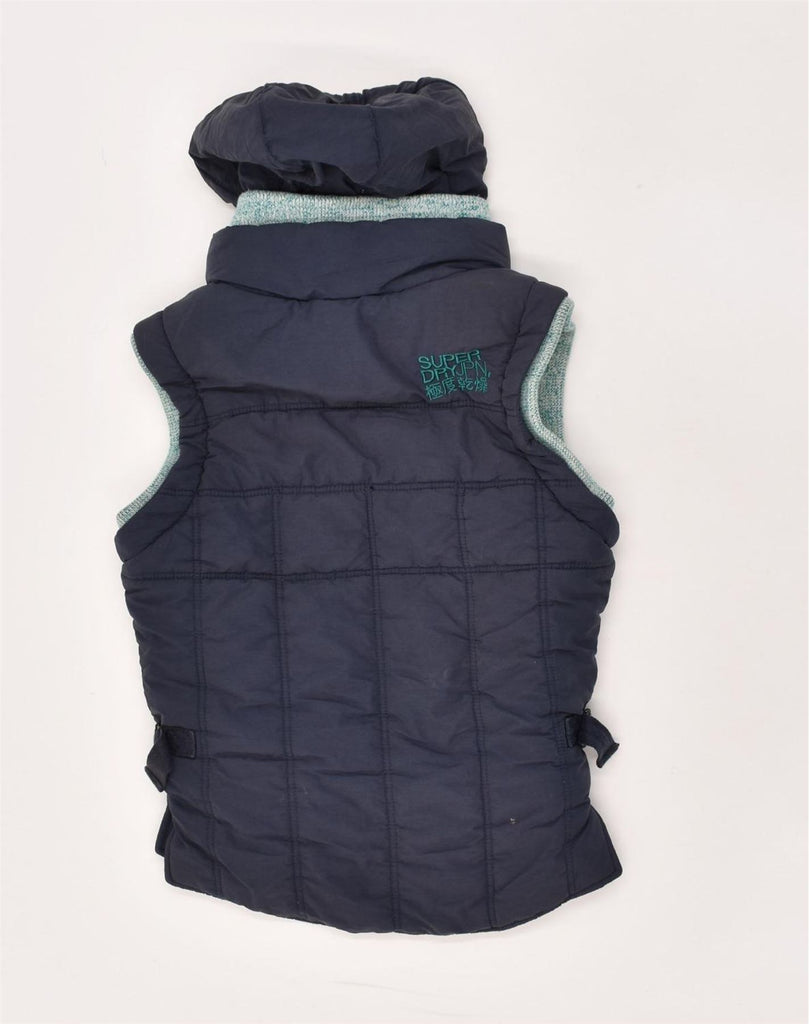 SUPERDRY Womens Hooded Sherpa Padded Gilet UK 4 XS Navy Blue Cotton | Vintage Superdry | Thrift | Second-Hand Superdry | Used Clothing | Messina Hembry 