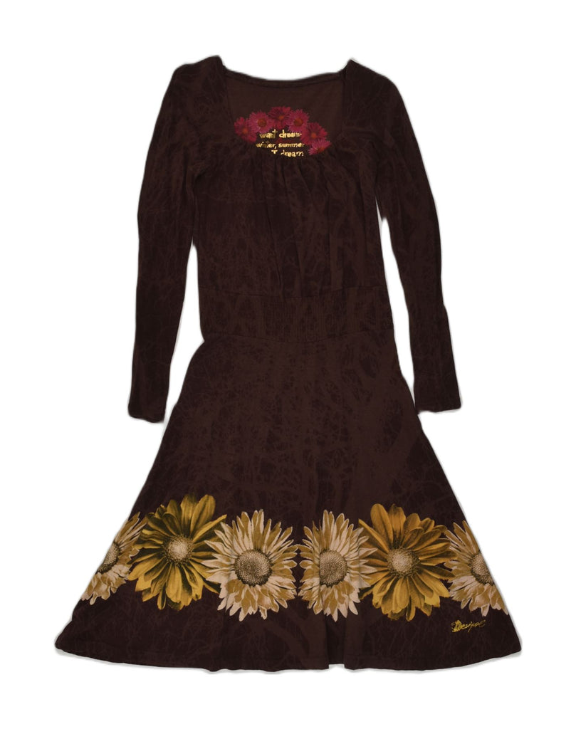 DESIGUAL Womens A-Line Dress UK 8 Small Brown Cotton | Vintage Desigual | Thrift | Second-Hand Desigual | Used Clothing | Messina Hembry 