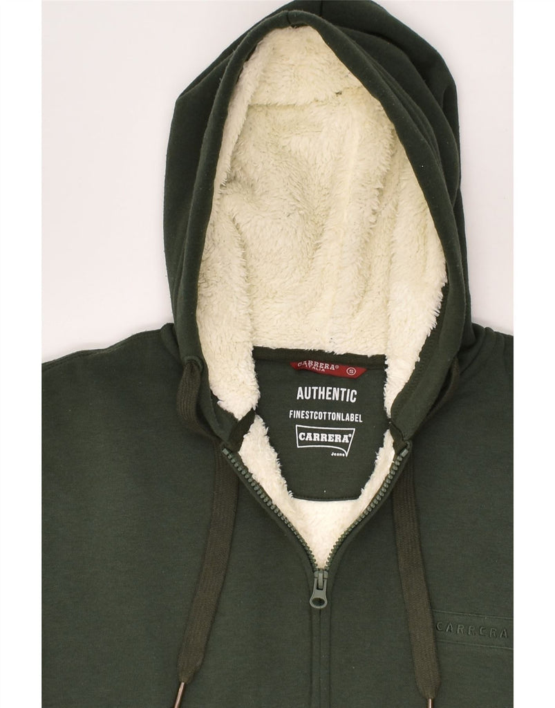 CARRERA Mens Graphic Sherpa Zip Hoodie Sweater Small Green Cotton | Vintage Carrera | Thrift | Second-Hand Carrera | Used Clothing | Messina Hembry 