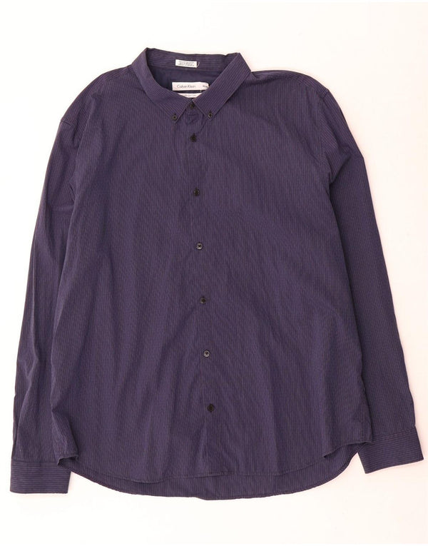 Calvin Klein Mens Shirt 2XL Navy Blue Pinstripe Cotton