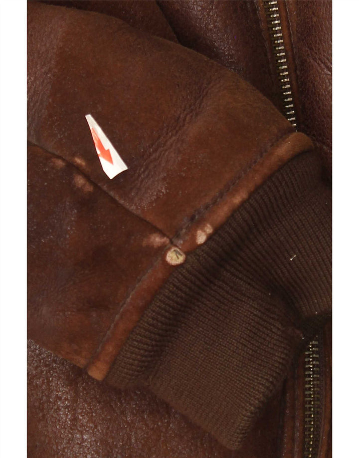 Vintage Mens Bomber Shearling Jacket UK 42 XL Brown