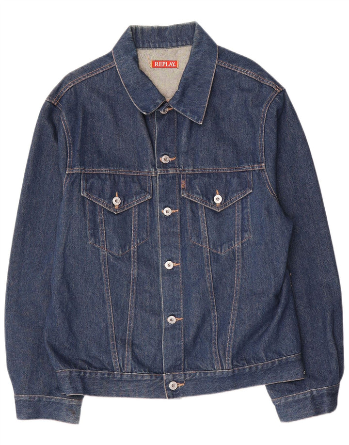 Replay Mens Denim Jacket UK 44 2XL Navy Blue Cotton