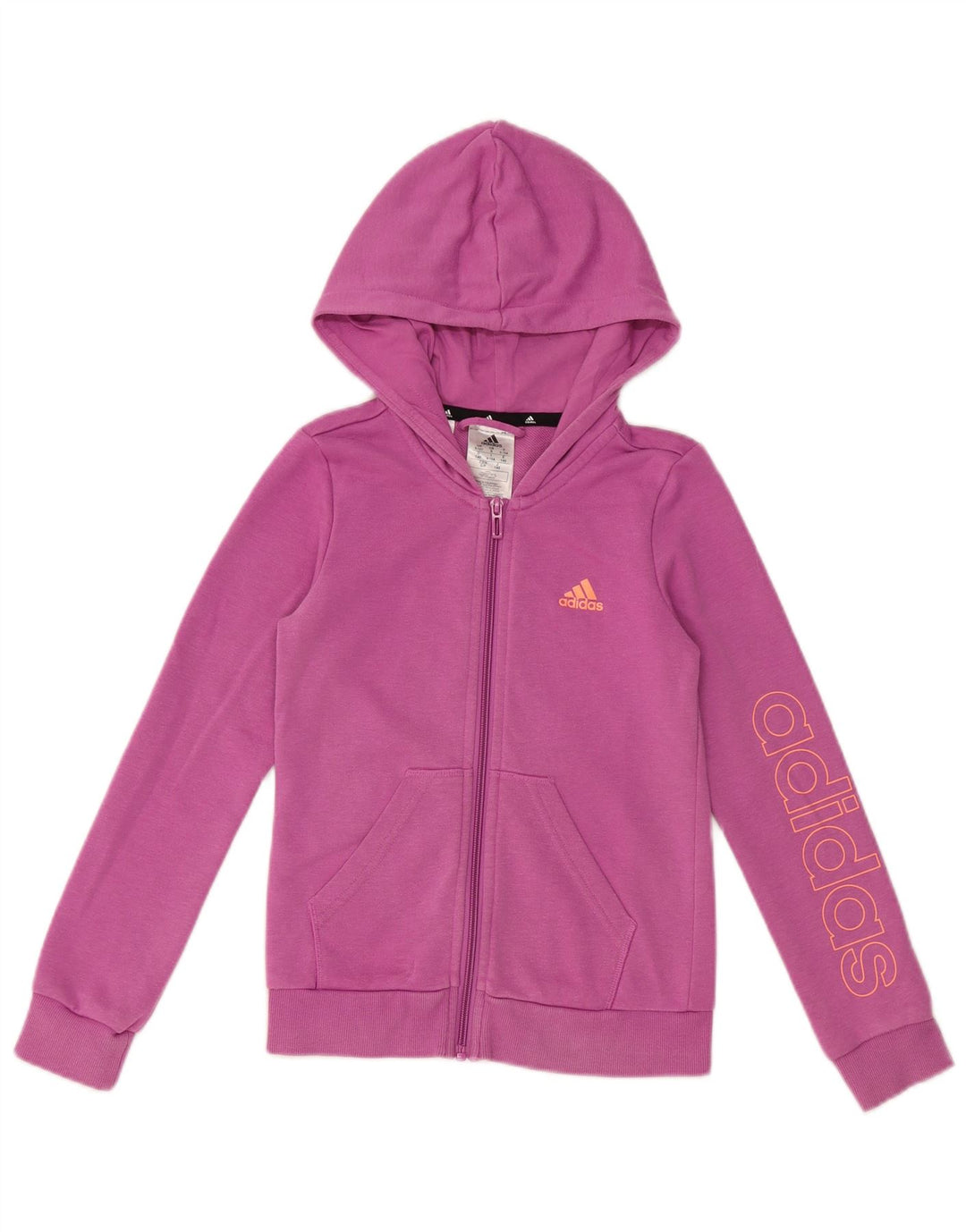 ADIDAS Girls Graphic Zip Hoodie Sweater 9-10 Years Purple Cotton