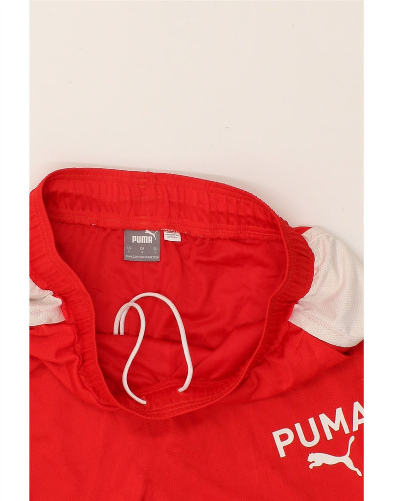 PUMA Mens Graphic Sport Shorts Large Red Colourblock | Vintage Puma | Thrift | Second-Hand Puma | Used Clothing | Messina Hembry 