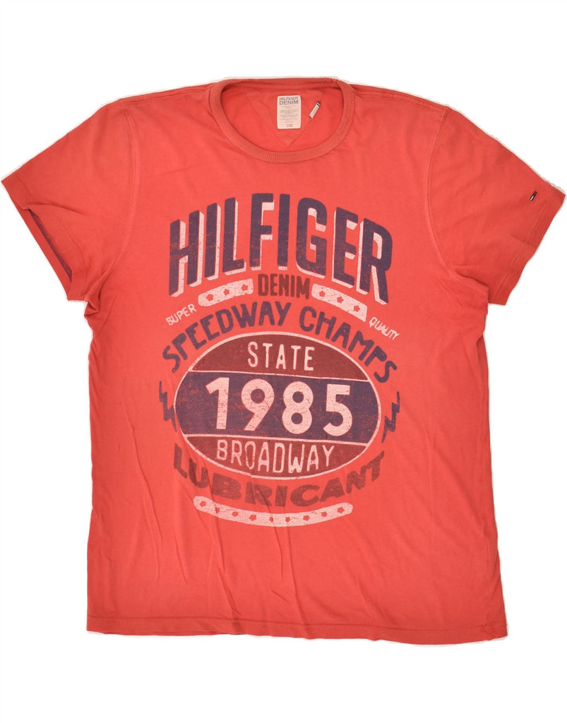 TOMMY HILFIGER Mens Graphic T-Shirt Top 2XL Red Cotton Vintage Tommy Hilfiger and Second-Hand Tommy Hilfiger from Messina Hembry 