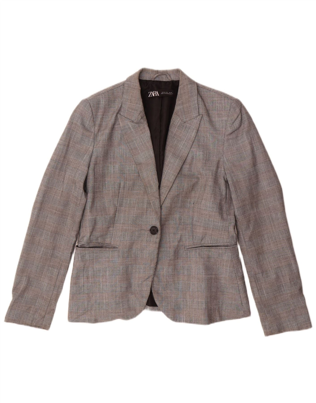 Zara Womens 1 Button Blazer Jacket EU 40 Medium Grey Check Polyester