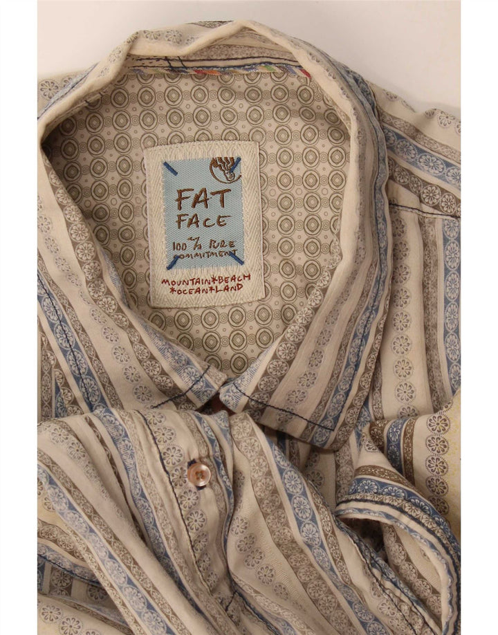 Fat Face Mens Shirt Large Beige Striped Cotton