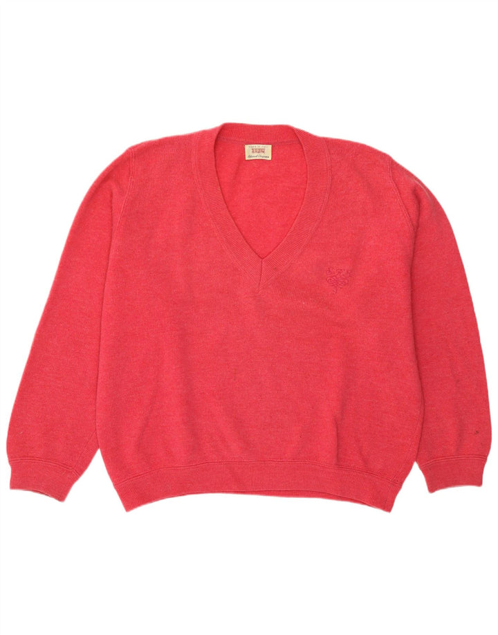 Sisley Womens Oversized V-Neck Jumper Sweater UK 14 Medium Pink