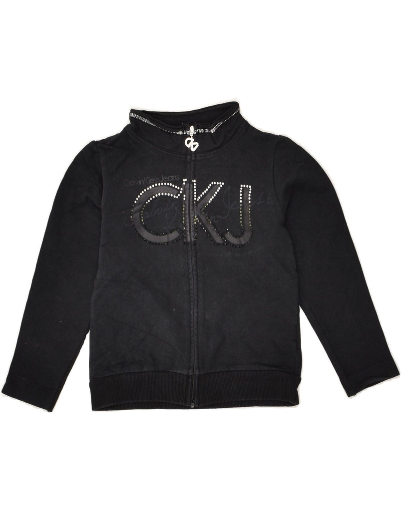 CALVIN KLEIN Girls Graphic Tracksuit Top Jacket 4-5 Years Black Cotton | Vintage Calvin Klein | Thrift | Second-Hand Calvin Klein | Used Clothing | Messina Hembry 