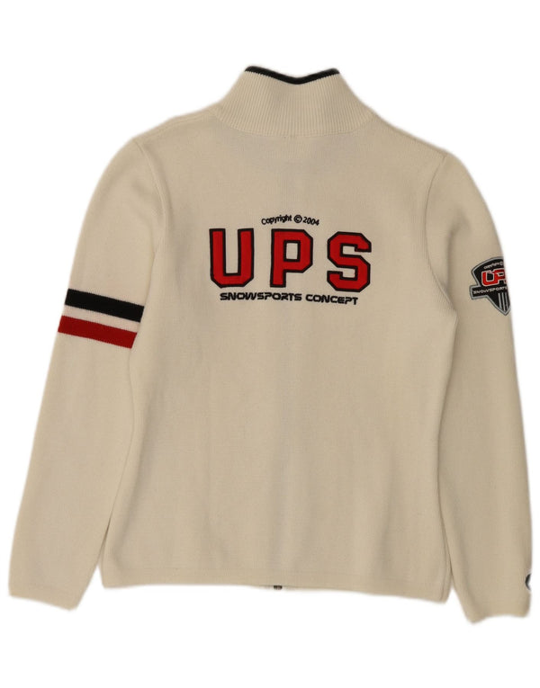 Vintage Womens Graphic Cardigan Sweater UK 10 Small Off White