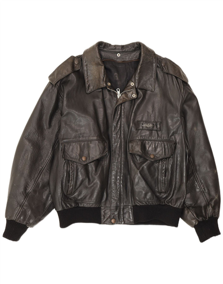 Vintage Mens Military Leather Flight Aviator Jacket UK 38 Medium Black