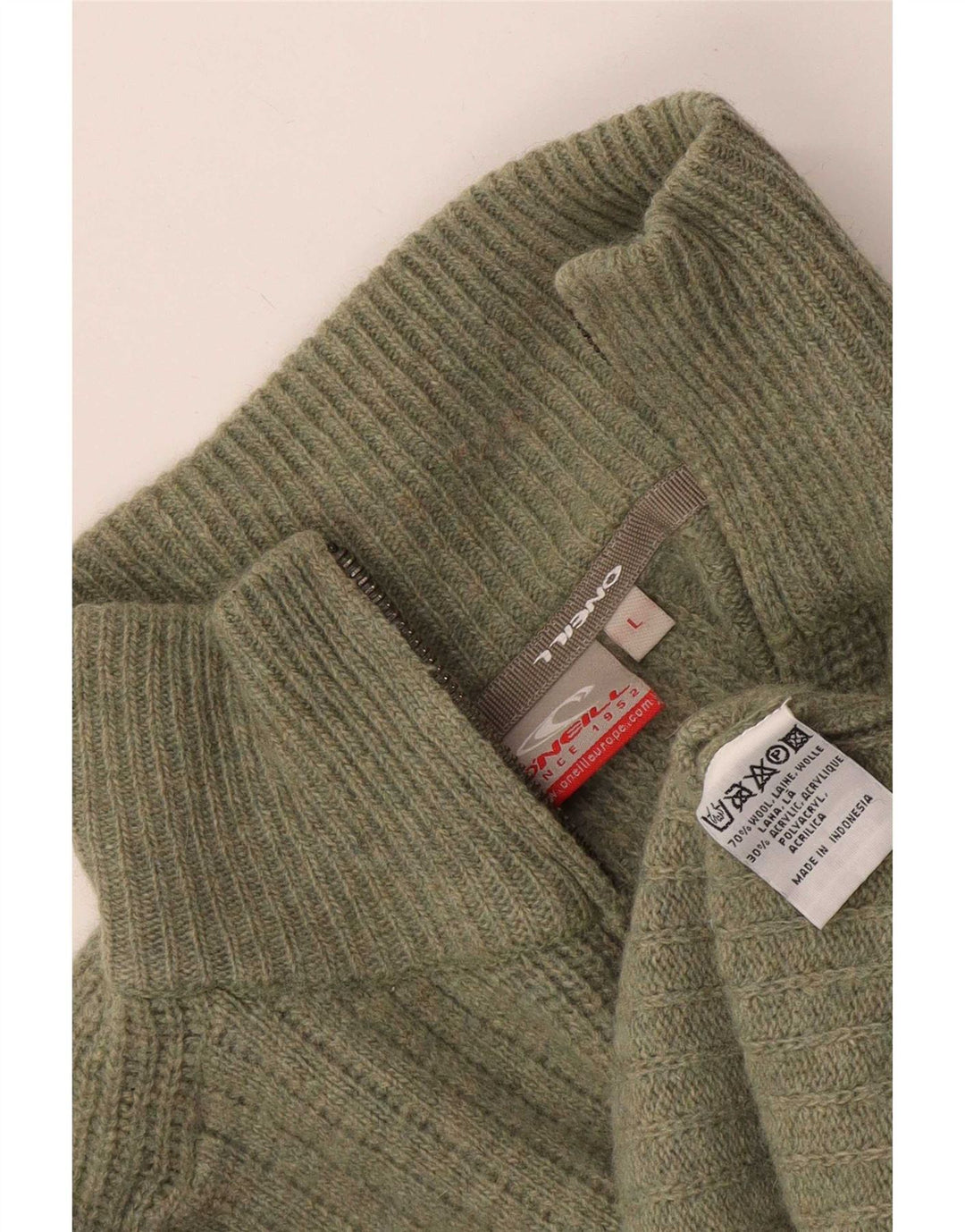 O'Neill Mens Full Zip Cardigan Sweater Large Khaki Wool