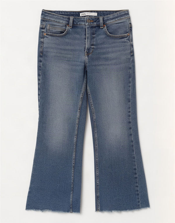 Zara Womens Crop Bootcut Jeans EU 40 Medium W30 L25 Blue Cotton